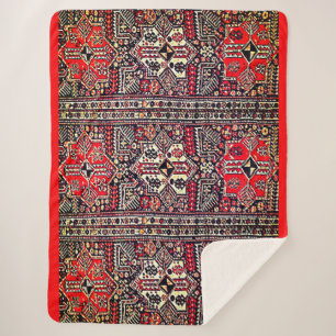 Oriental Red&White Geometric Tribal  Pattern Sherpa Blanket