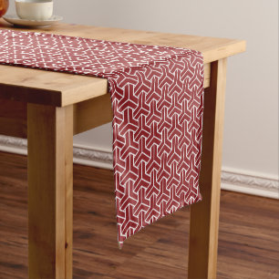 Oriental Red White Shinshu Japan Bishamon Pattern Short Table Runner