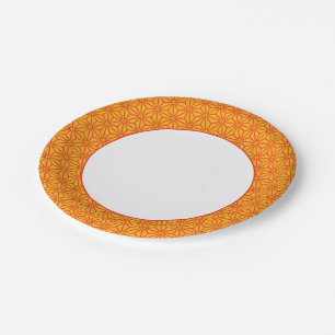 Oriental Red Yellow Asanoha Japan Pattern Paper Plate