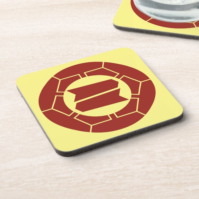 Oriental Red Yellow Japan Hattori Kamon Art Coaster (Left Side)