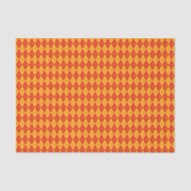 Oriental Red Yellow Kiku Chrysanthemum Mon Pattern Tissue Paper (Front)