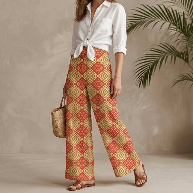 Oriental Red & Yellow Mosaic Geometric Pattern Fabric (Creator Uploaded)