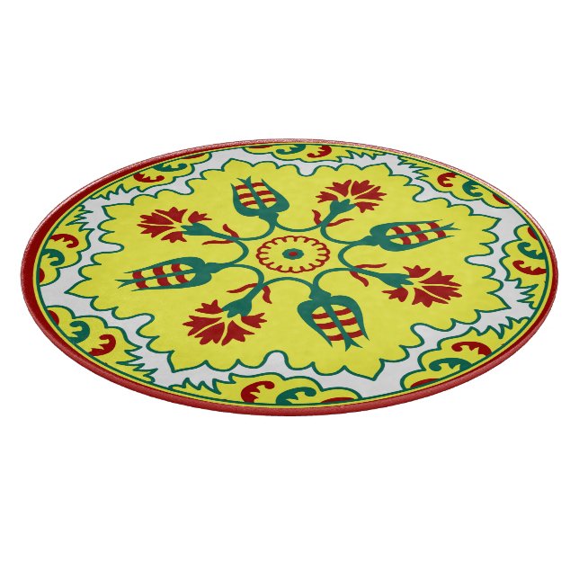 Oriental Red Yellow Ottoman Turkish Tulip Pattern Cutting Board (Corner)