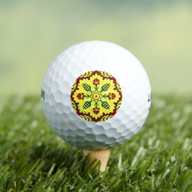 Oriental Red Yellow Ottoman Turkish Tulip Pattern Golf Balls (Insitu Tee)