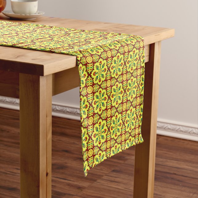 Oriental Red Yellow Ottoman Turkish Tulip Pattern Short Table Runner (In Situ)