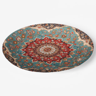 Oriental Retro Persian Pattern Red Cream Blue Paper Plate