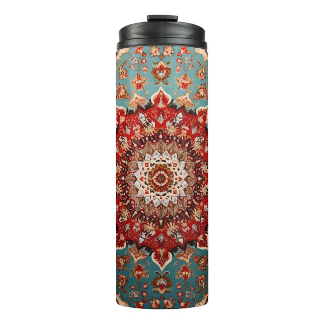 Oriental Retro Persian Pattern Red Cream Blue Thermal Tumbler (Front)