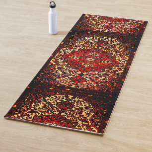 Oriental rug design in dark red and cream colour yoga mat