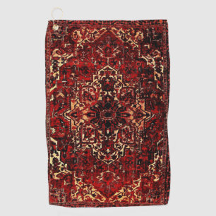 Oriental rug design in  dark red golf towel