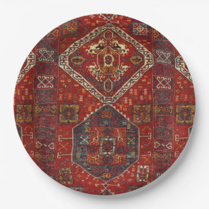 Oriental rug design in  dark red no5 paper plate