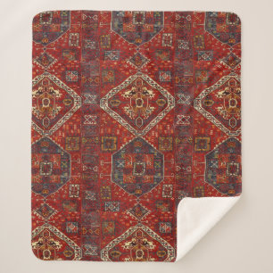 Oriental rug design in  dark red no5 sherpa blanket