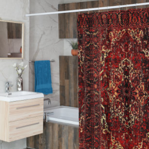 Oriental rug design in  dark red  shower curtain