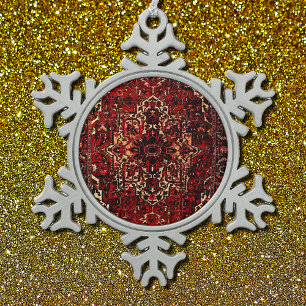 Oriental rug design in  dark red  snowflake pewter christmas ornament