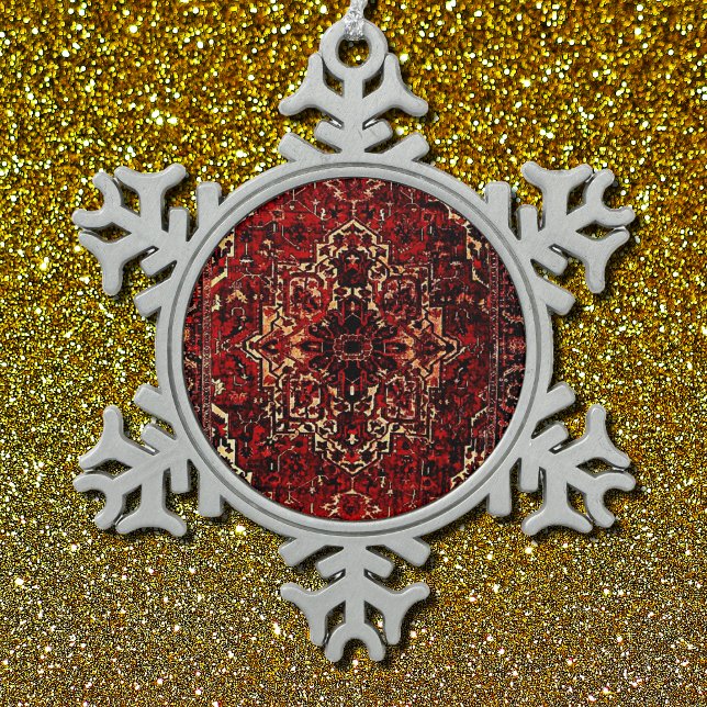 Oriental rug design in  dark red  snowflake pewter christmas ornament (Creator Uploaded)
