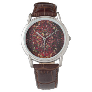 Oriental rug design in dark red watch