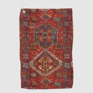 Oriental rug design in red and blue golf towel