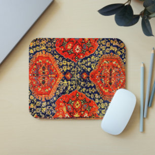 Oriental rug in blue& bright orange mouse pad