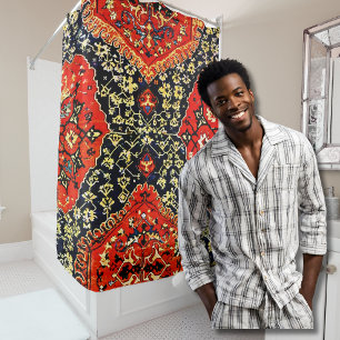 Oriental rug in blue&orange shower curtain