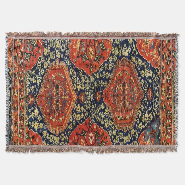 Oriental rug in blue&orange throw blanket (Front)