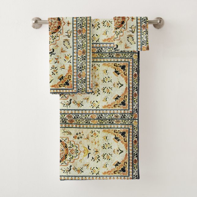 Oriental rug in light colours bath towel set (Insitu)