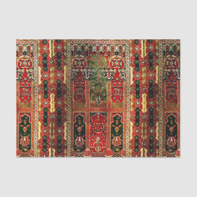 Oriental rug in red and green tissue paper (Front)