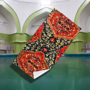 Oriental rug  look in blue&orange bath towel set