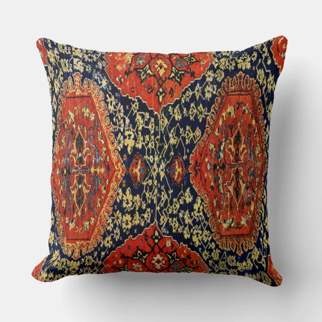 Oriental rug  look in blue&orange no2 cushion (Front)