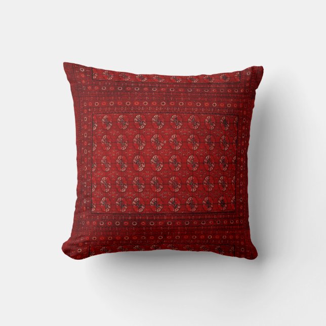 Oriental rug look in reds cushion (Front)
