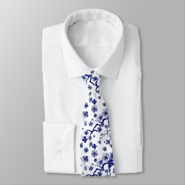 Oriental Sakura Branch Pattern Tie (Tied)