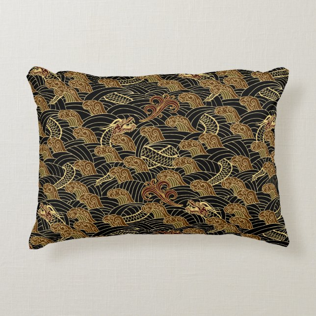 Oriental Sea Dragon Pattern Decorative Cushion (Front)