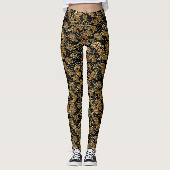 Oriental Sea Dragon Pattern Leggings (Front)
