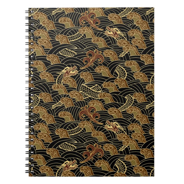 Oriental Sea Dragon Pattern Spiral Notebook (Front)