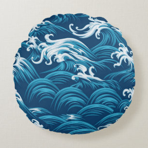 Oriental sea seamless decorative pattern round cushion