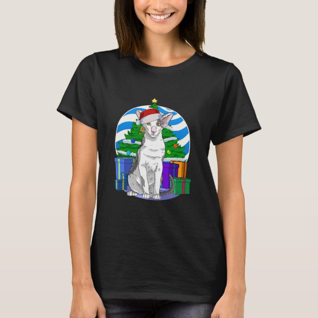 Oriental Shorthair Cat Santa Christmas T-Shirt (Front)