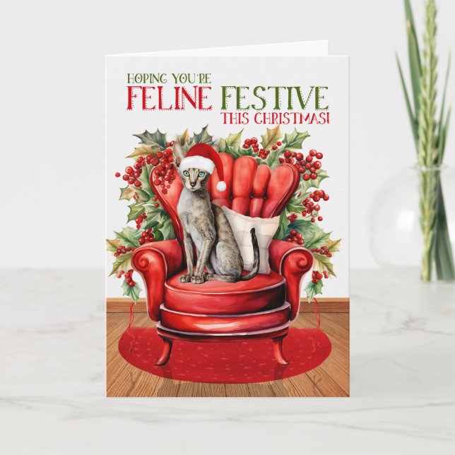 Oriental Shorthair Christmas Cat FELINE Festive Holiday Card (Front)