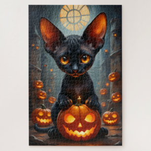 Oriental Shorthair Gothic Halloween Portrait Art Jigsaw Puzzle