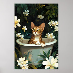 Oriental Shorthair In Bathtub Poster, Funny Cat Poster