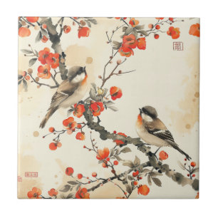 Oriental Songbirds and Blossom - Traditional Asian Tile