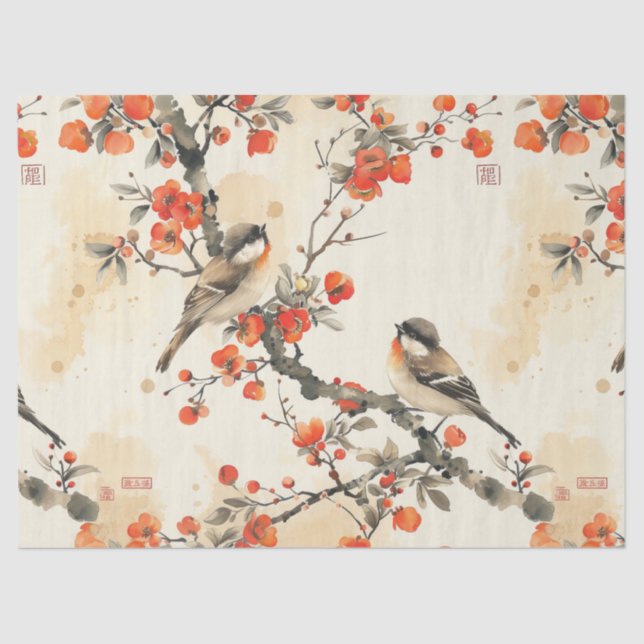 Oriental Songbirds and Blossom - Traditional Asian Tissue Paper (Front)