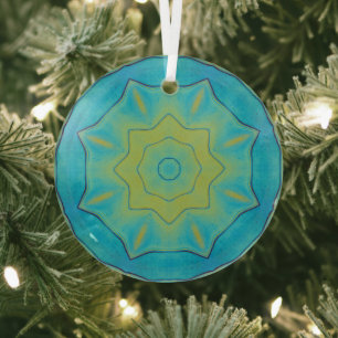 Oriental Star in Blue and Old Gold Yellow Glass Tree Decoration