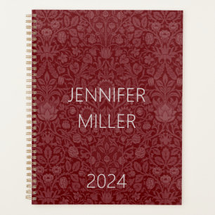 Oriental style floral design in dark red planner