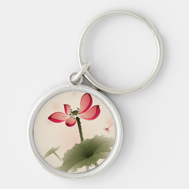Oriental style Lotus Key Ring (Front)