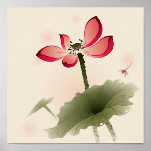 Oriental style Lotus Poster