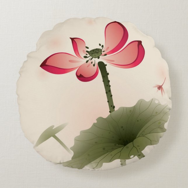 Oriental style Lotus Round Cushion (Front)