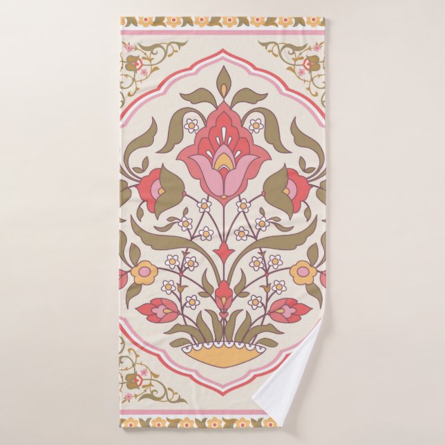 Oriental style ornate floral design bath towel (Bath Towel)