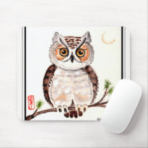 Oriental Style Owl Tile Art Painting Tree Moon