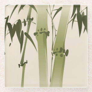Oriental style painting, bamboo branches 2 glass coaster