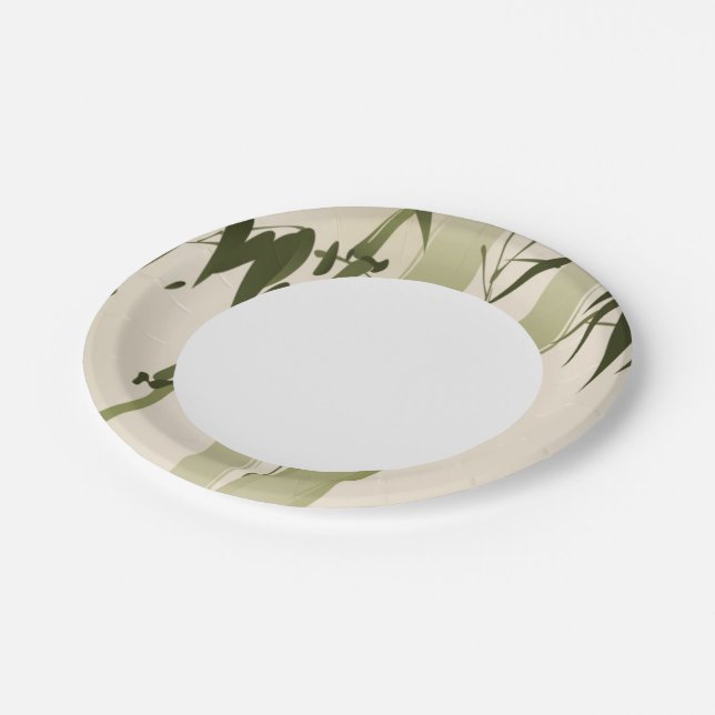 Oriental style painting, bamboo branches 2 paper plate (Angled)