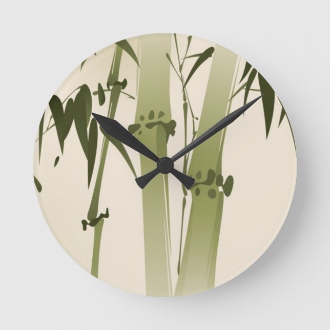 Oriental style painting, bamboo branches 2 round clock (Front)