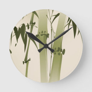 Oriental style painting, bamboo branches 2 round clock